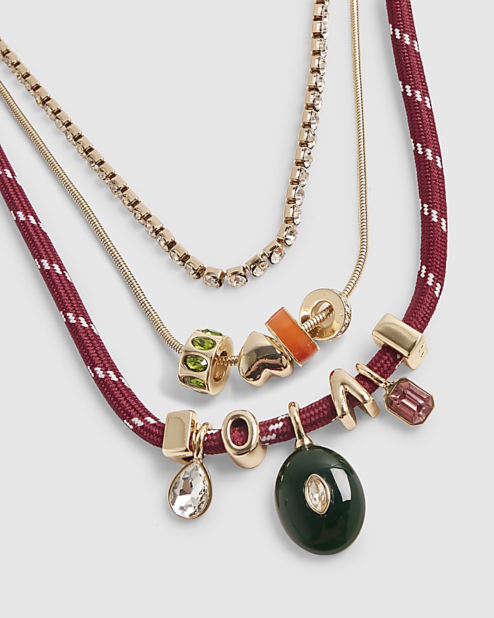 Red Layered Love Corded Charm Necklace
