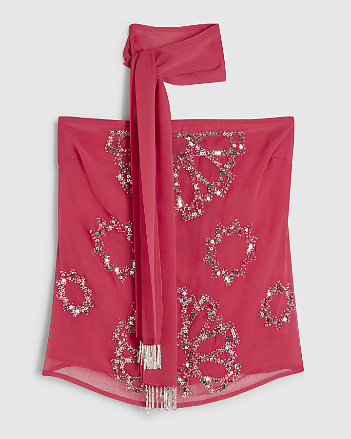 Pink Embellished Bandeau Scarf Top