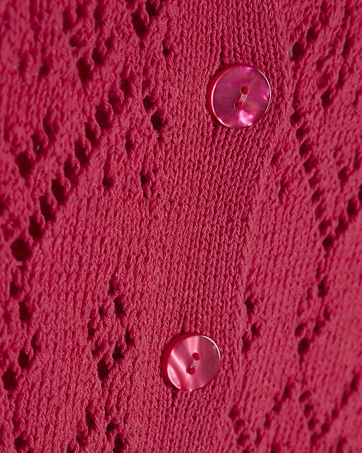 Pink Crochet Knit Style Peplum Hem Polo Top