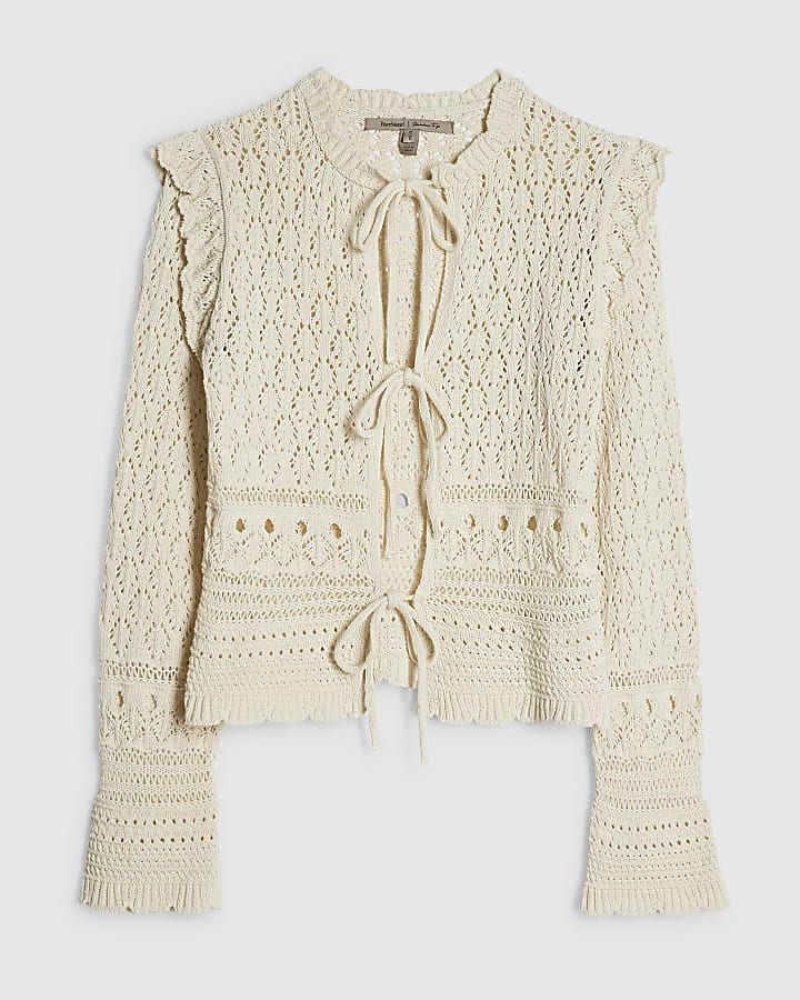 Cream Tie Up Crochet Cardigan