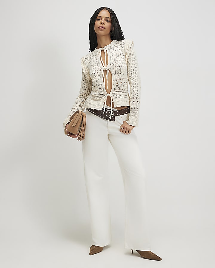 Cream Tie Up Crochet Cardigan