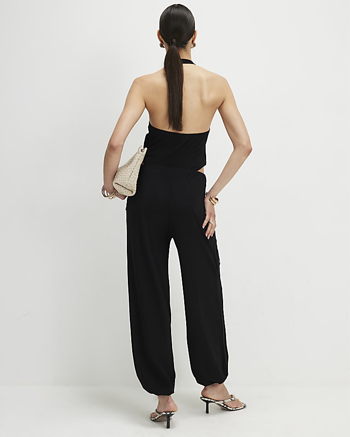 Black Lace Scarf Balloon Leg Trousers