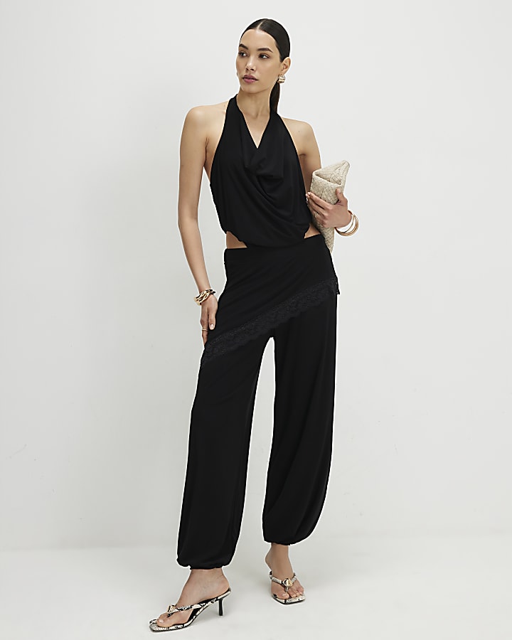 Black Lace Scarf Balloon Leg Trousers
