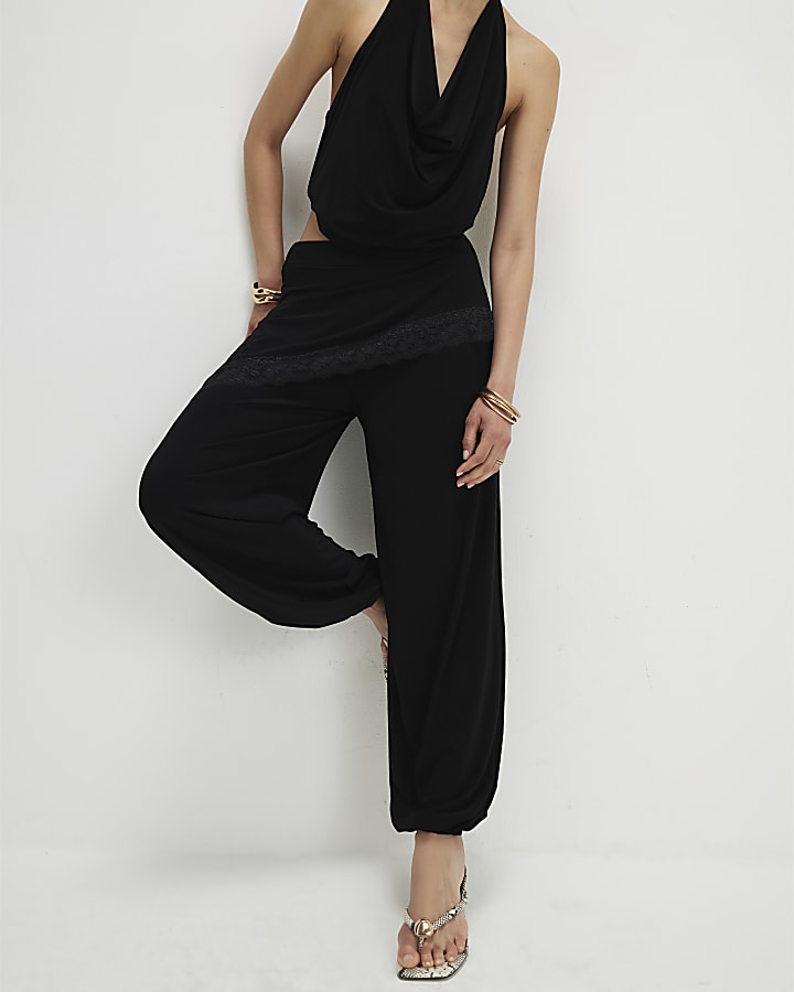 Black Lace Scarf Balloon Leg Trousers