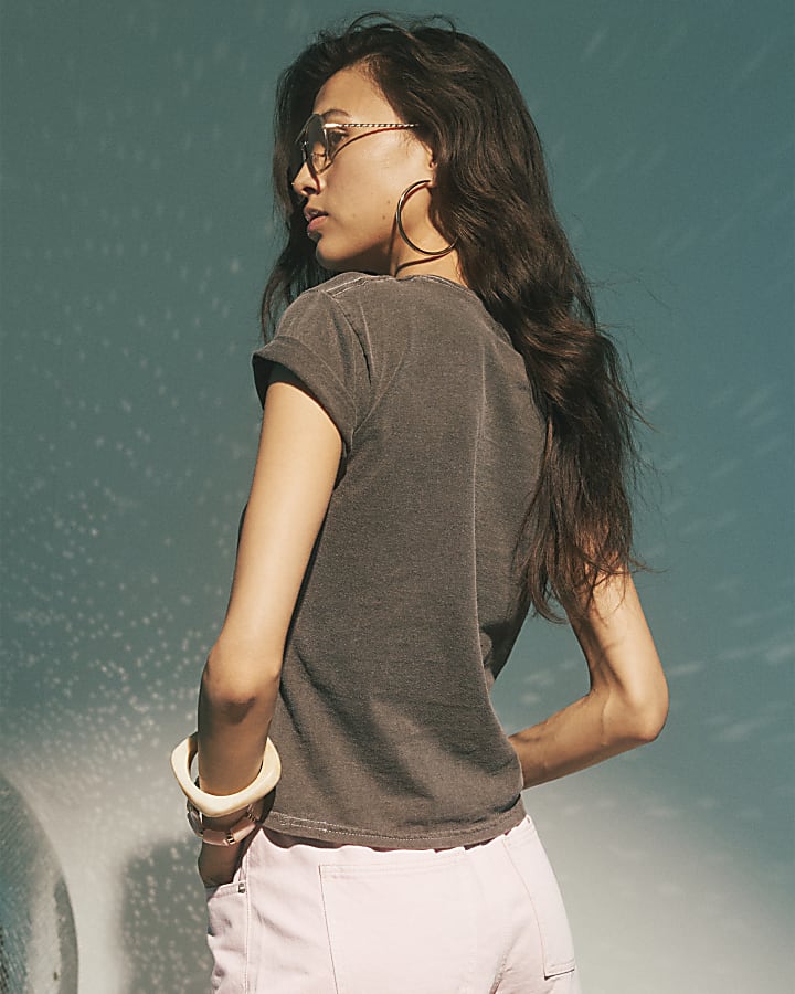 Grey Cotton Lets Take A Trip T-Shirt