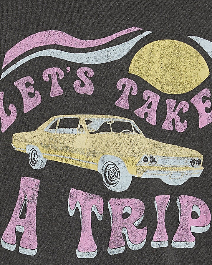 Grey Cotton Lets Take A Trip T-Shirt