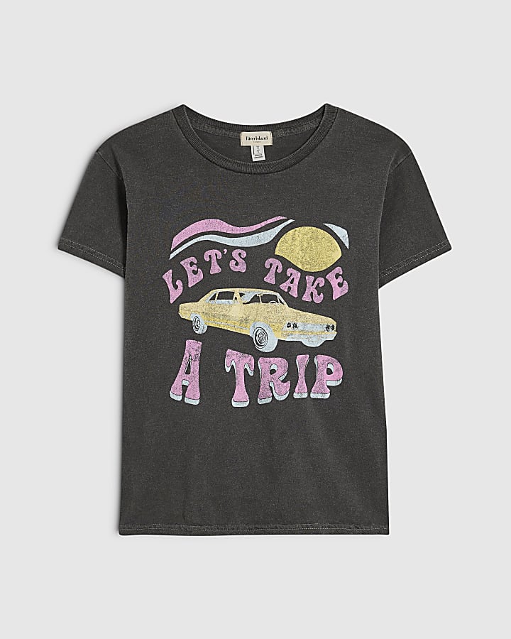Grey Cotton Lets Take A Trip T-Shirt