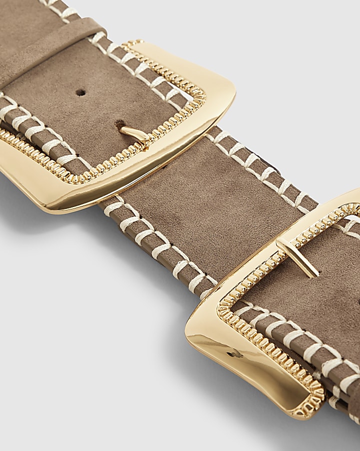 Beige Faux Suede Chunky Belt
