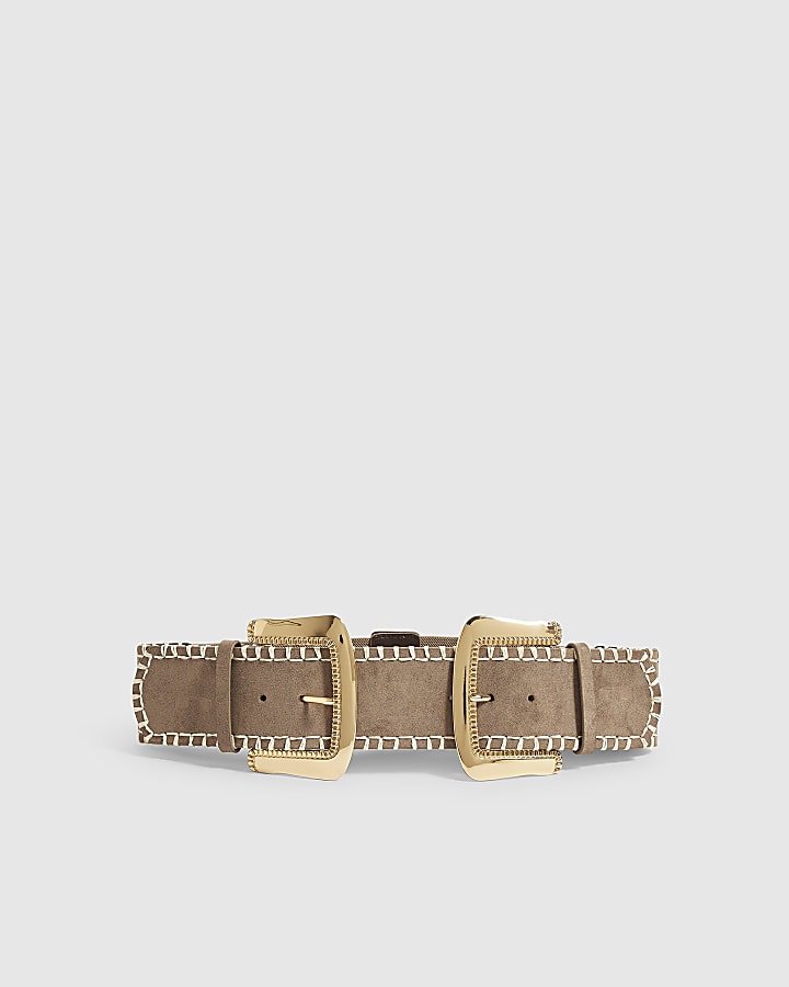 Beige Faux Suede Chunky Belt