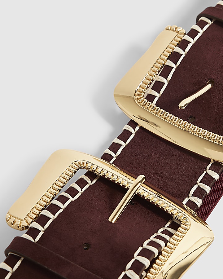 Burgundy Faux Suede Chunky Belt