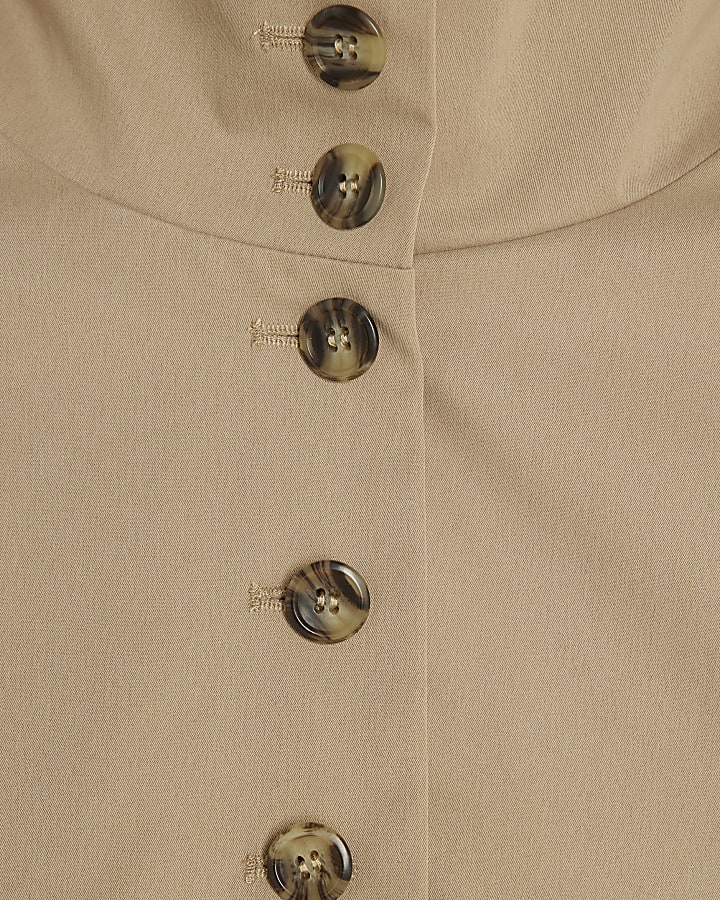 Beige Button Detail Cropped Trench Coat