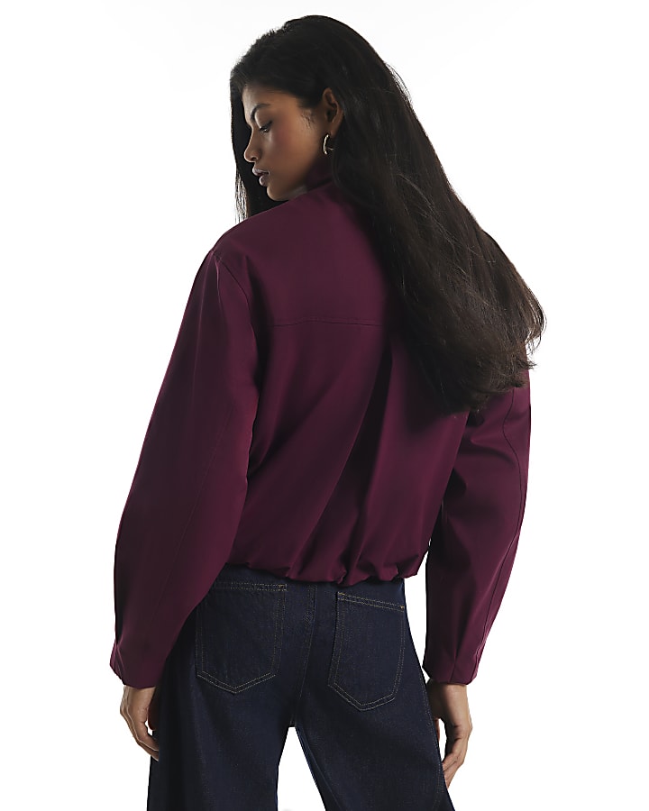 Burgundy Button Detail Crop Trench Coat