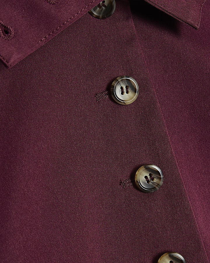 Burgundy Button Detail Crop Trench Coat