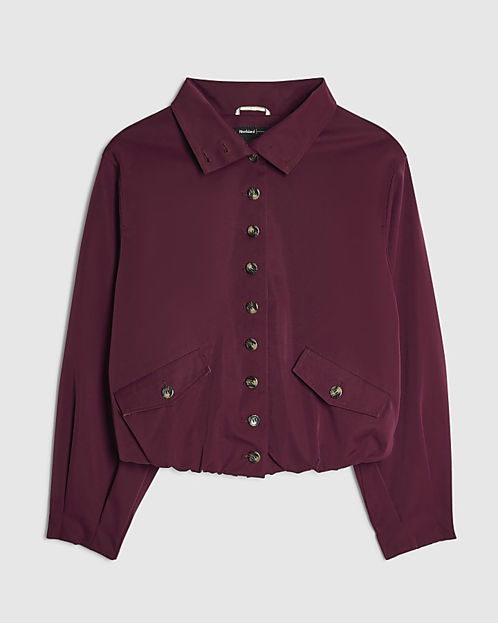 Burgundy Button Detail Crop Trench Coat