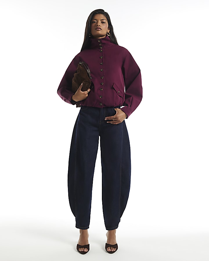 Burgundy Button Detail Crop Trench Coat