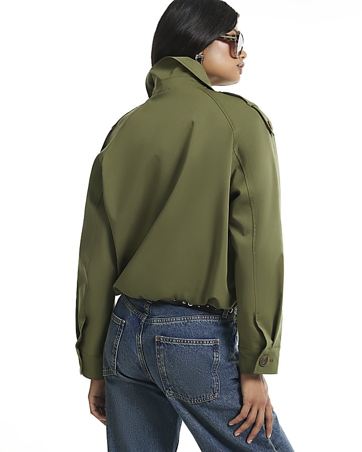 Khaki Funnel Neck Bomber Jacket