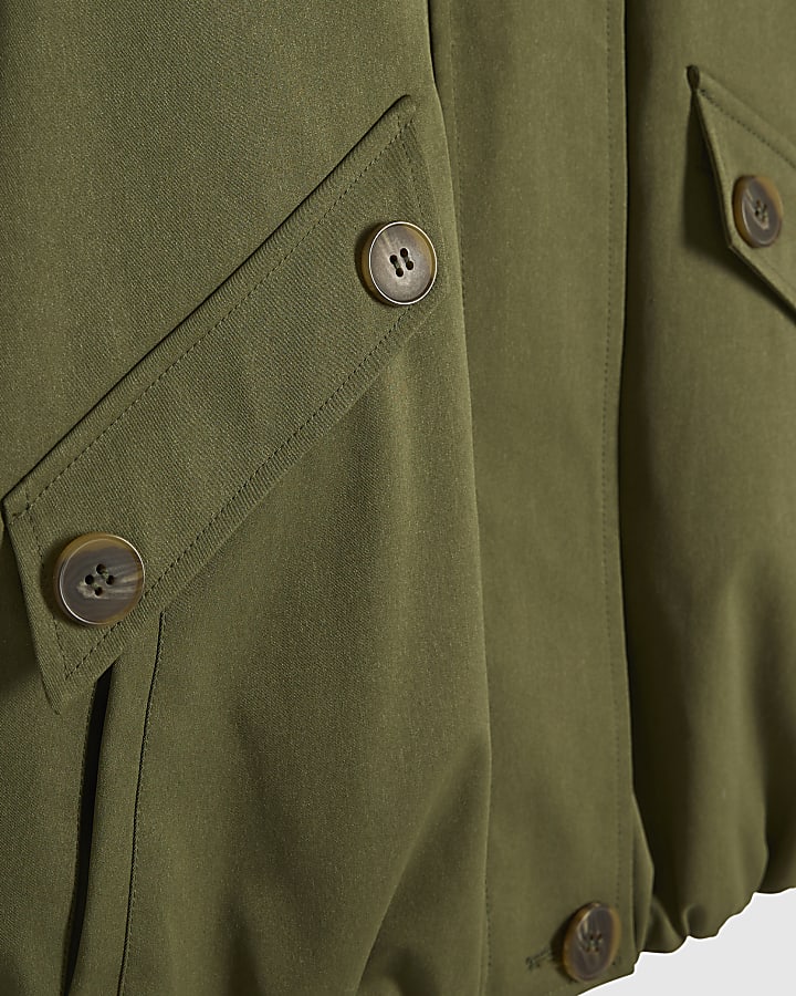 Khaki Funnel Neck Bomber Jacket