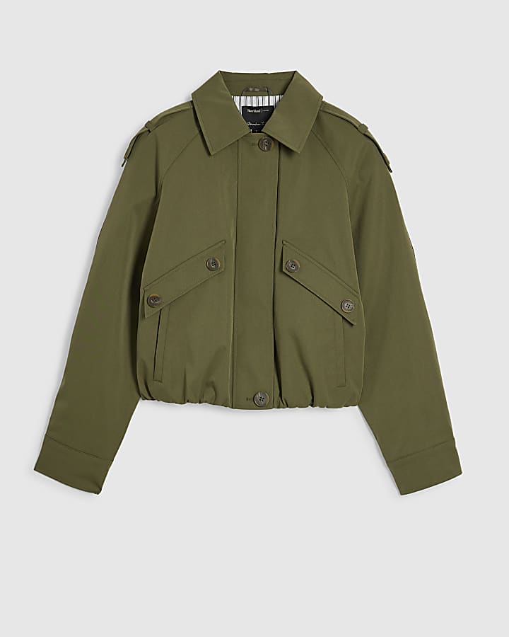 Khaki Funnel Neck Bomber Jacket