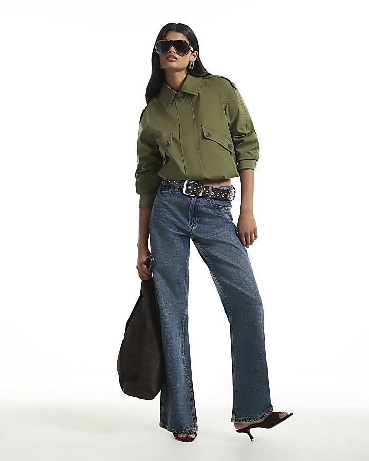 Khaki Funnel Neck Bomber Jacket