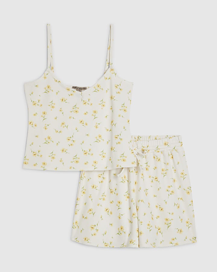 White Floral Cami Top And Shorts Set
