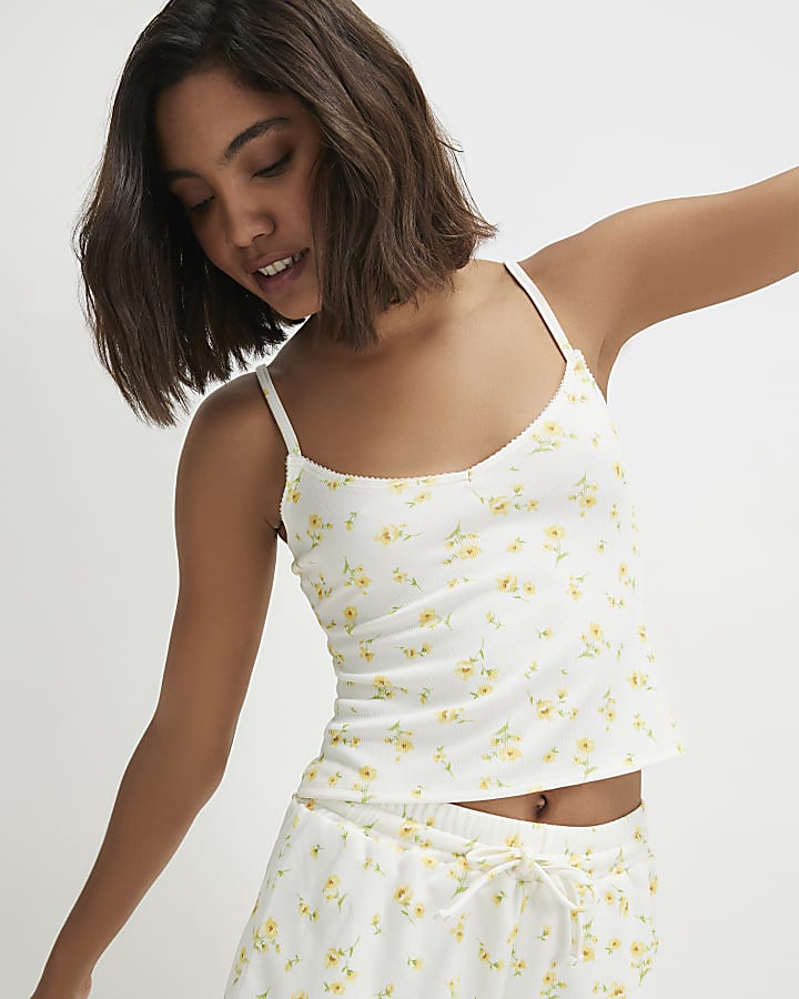 White Floral Cami Top And Shorts Set