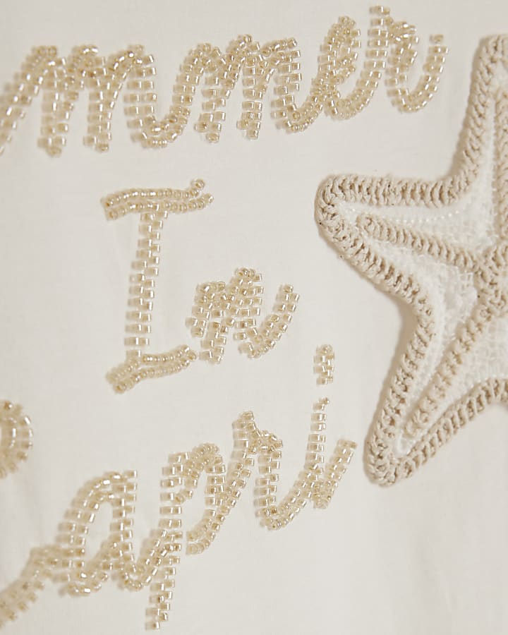 White Cotton Summer In Capri Boxy T-Shirt
