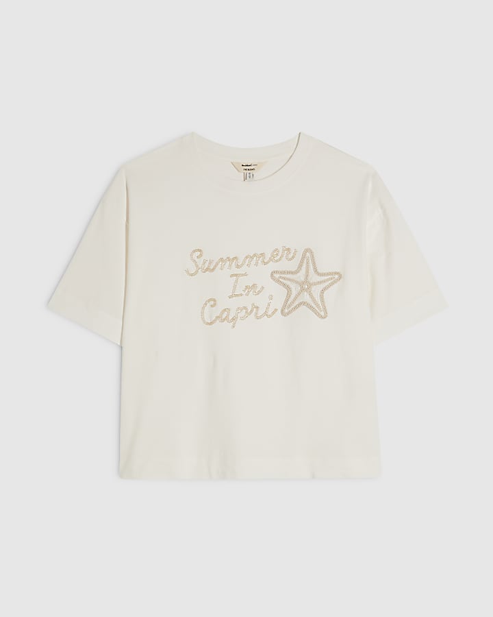 White Cotton Summer In Capri Boxy T-Shirt