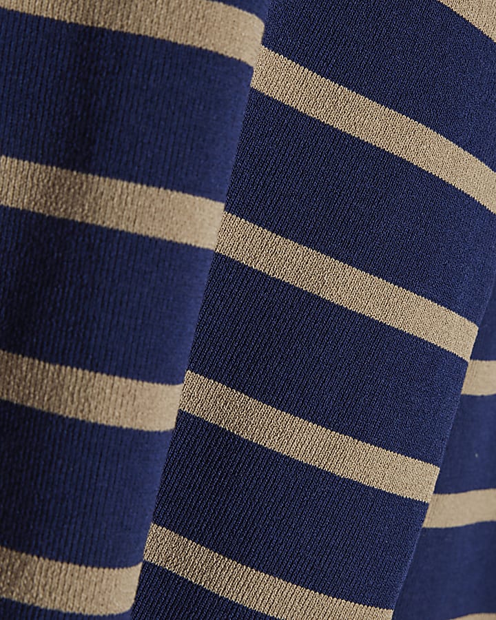 Navy Ribbed Knit Layered Cuff Top