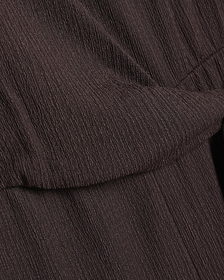 Brown Textured Tie Side Jumpsuit