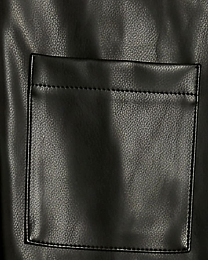 Black Faux Leather Zip Neck Mini Dress