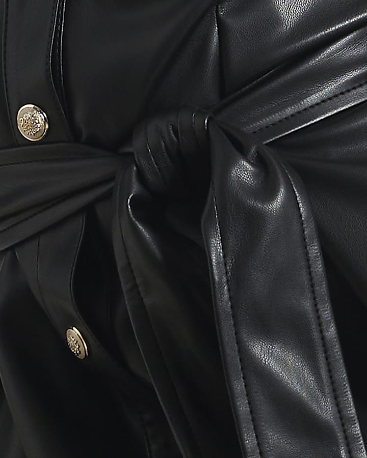 Black Faux Leather Belted Shirt Dress