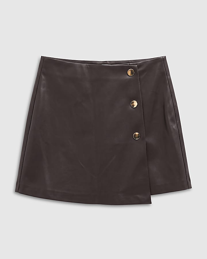 Purple Faux Leather Popper Asymmetric Skort
