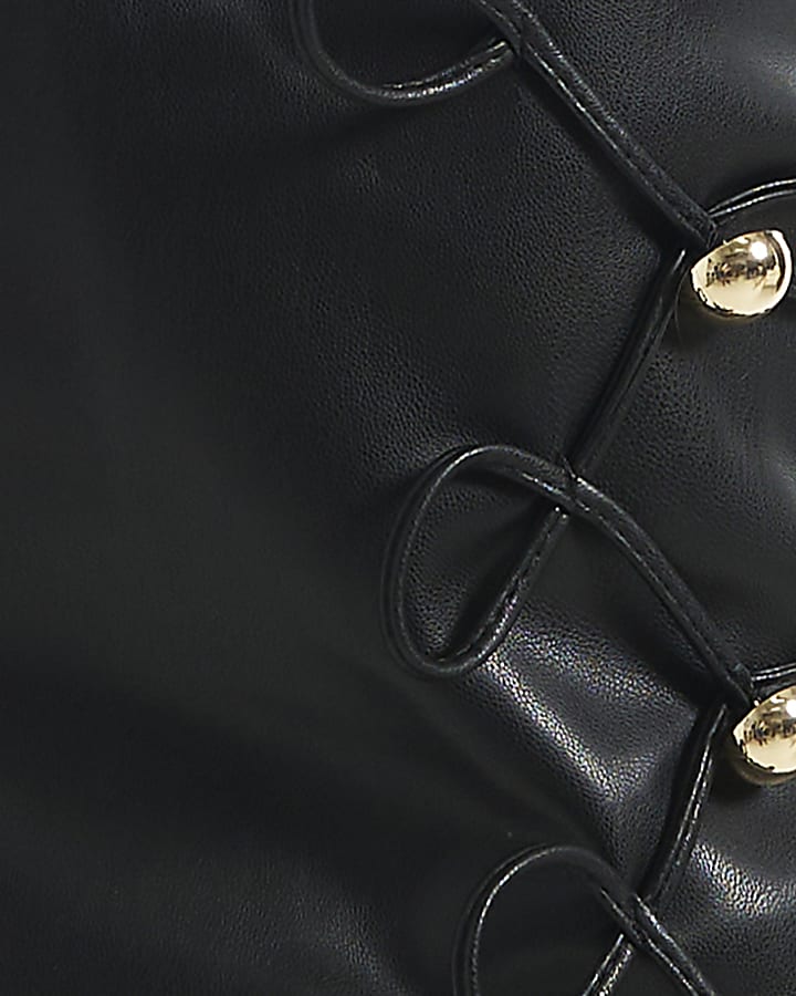 Black Faux Leather Mini Drummer Skirt