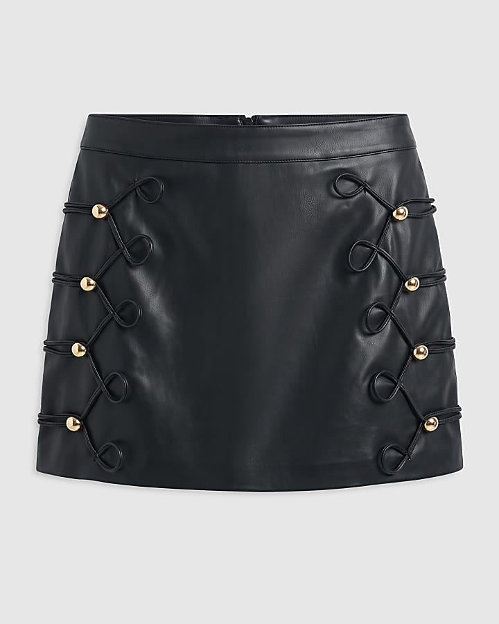 Black Faux Leather Mini Drummer Skirt