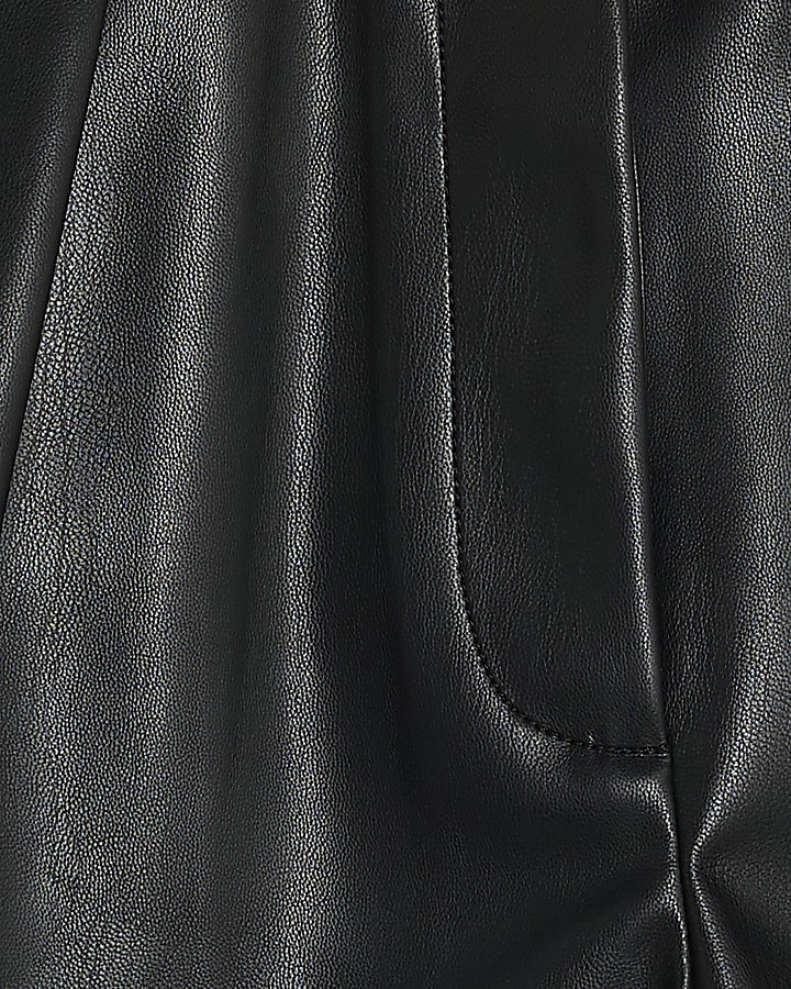 Black Faux Leather Belted Tailored Shorts