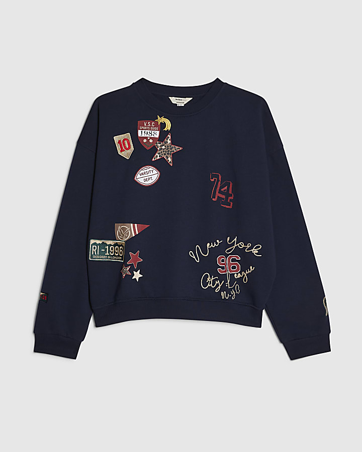 Navy Long Sleeve Varsity Badge Sweatshirt