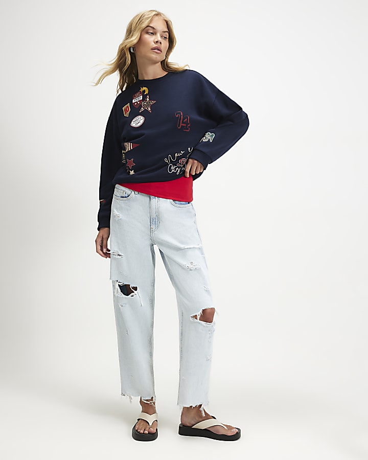 Navy Long Sleeve Varsity Badge Sweatshirt