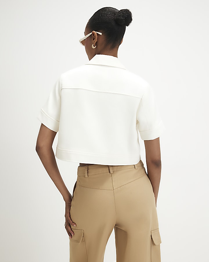 Cream Pique Pocket Detail Jacket