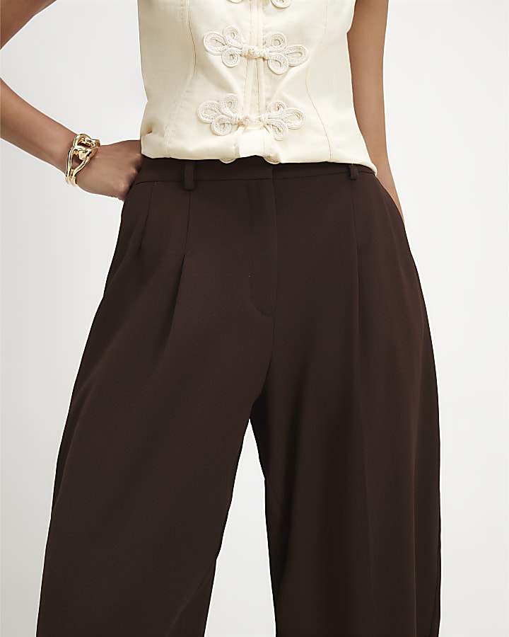 Brown Drapey Barrel Leg Trousers