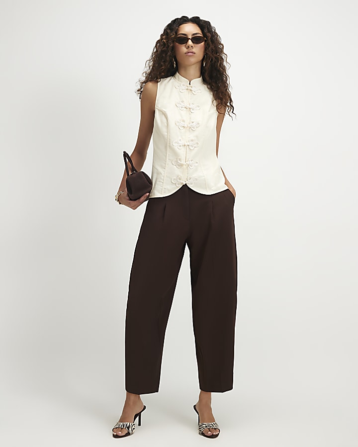 Brown Drapey Barrel Leg Trousers