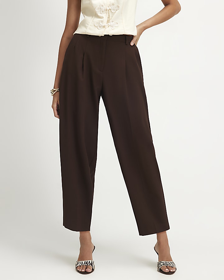 Brown Drapey Barrel Leg Trousers