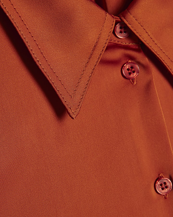 Orange Satin Short Sleeve Relaxed Fit Shirt