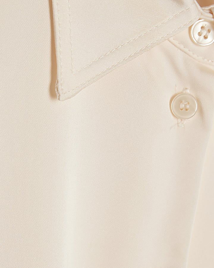 Cream Satin Short Sleeve Relaxed Shirt