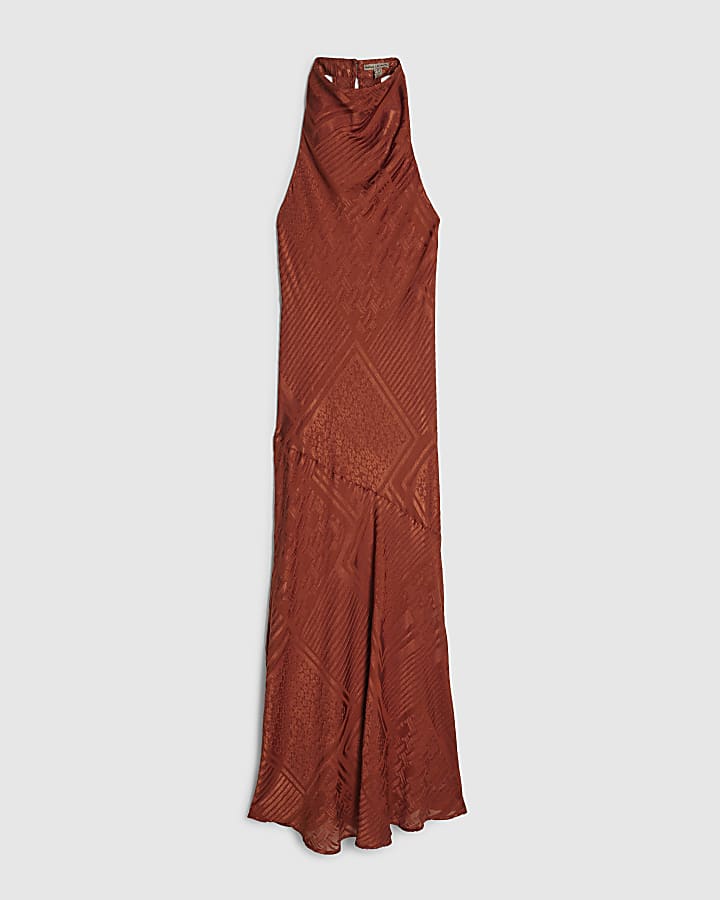 Orange Halter Neck Maxi Slip Dress