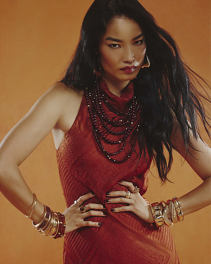 Orange Halter Neck Maxi Slip Dress