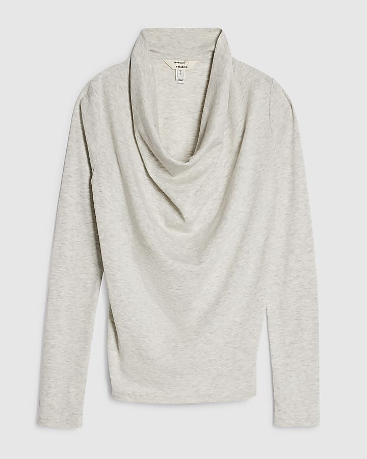 Grey Long Sleeve Cowl Neck Top