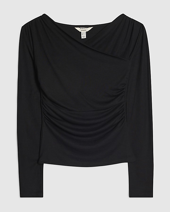 Black Long Sleeve Wrap Top