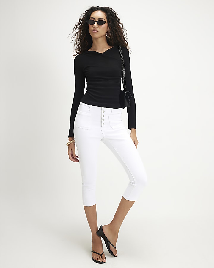 Black Long Sleeve Wrap Top