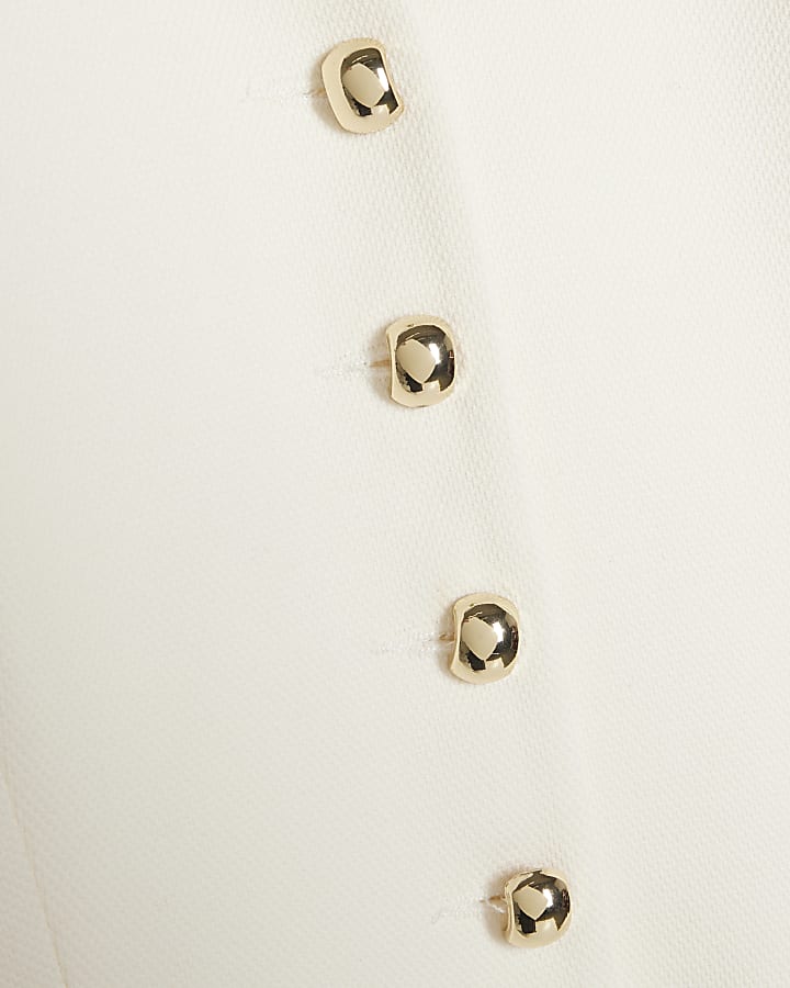Cream Short Sleeve Button Front Dress