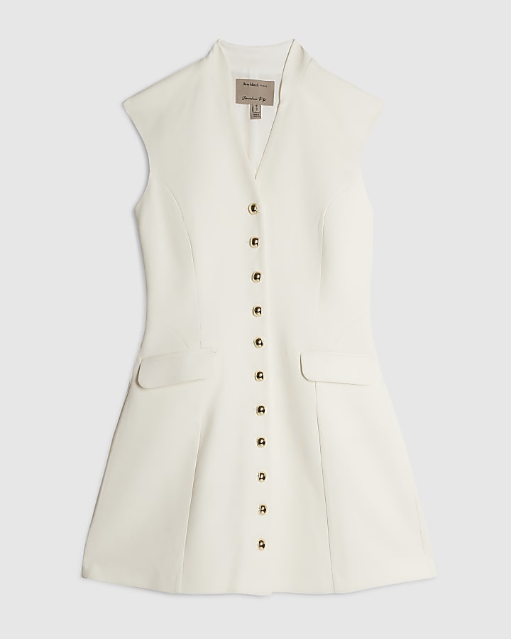 Cream Short Sleeve Button Front Dress
